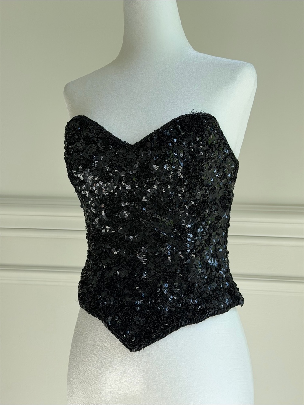 Vintage 80’s Adriana Papèll Black Sequin Strapless Bustier Top